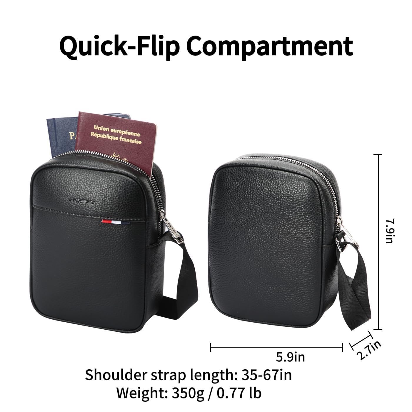 BOPai Genuine Leather Chest Sling Shoulder Crossbody Bag for Men Black