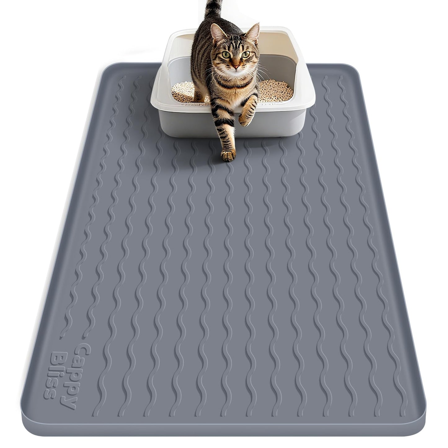 CappyBliss Large Silicone Cat Mat for Litter Box, 34"x22" Waterproof & Urine-Proof Pad with Litter-Trapping Waves, Non-Slip, Easy Clean & Paw-Safe (Gray)