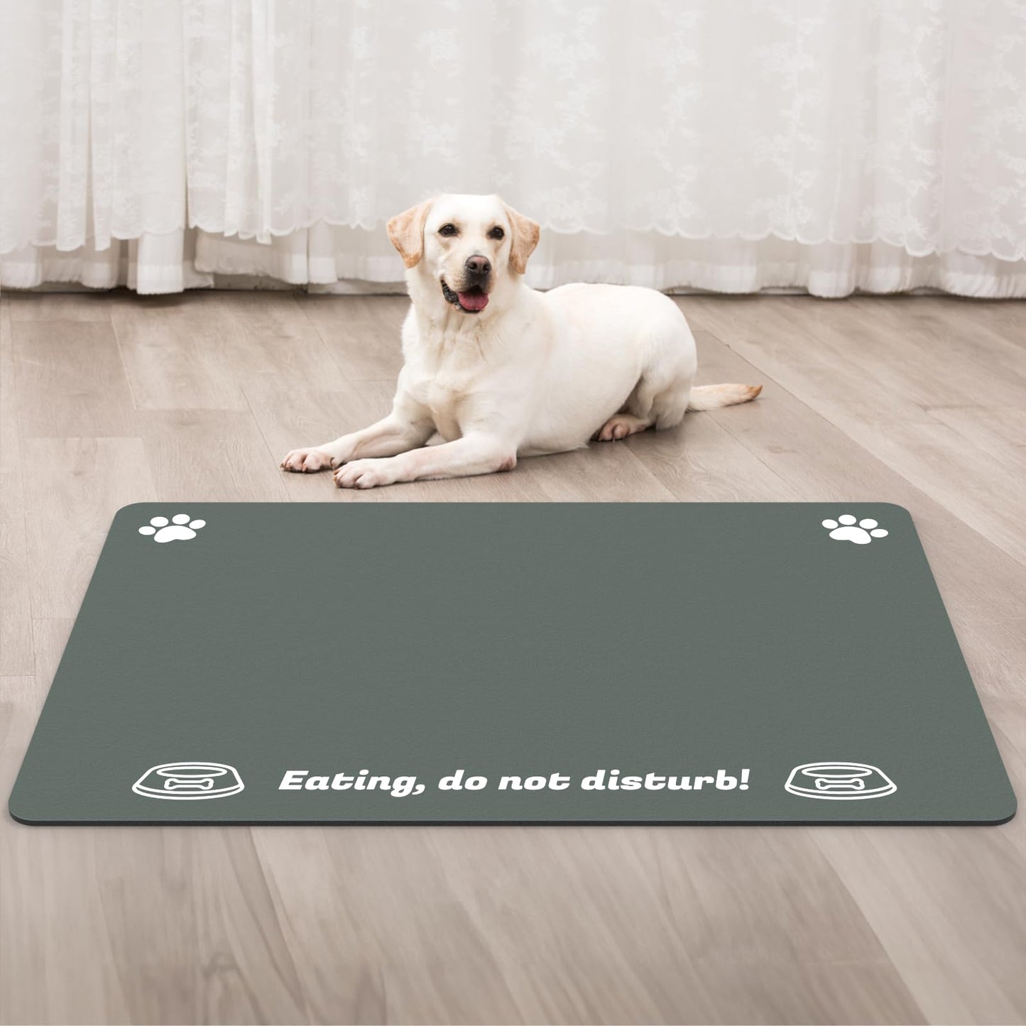 Plentio Extra Large Pet Food Mat, 36" x 24", Absorbent Dog Mat for Food and Water, Non-Slip Feeding Tray for Cat and Dog Bowls, Floor Protector for Spills, Gray