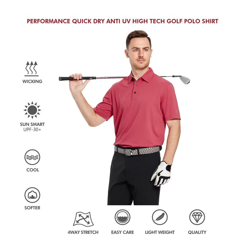 M MAELREG Mens Pique Polo Shirts Short Sleeve Performance Moisture Wicking Quick Dry Casual Golf Shirts for Men Brick