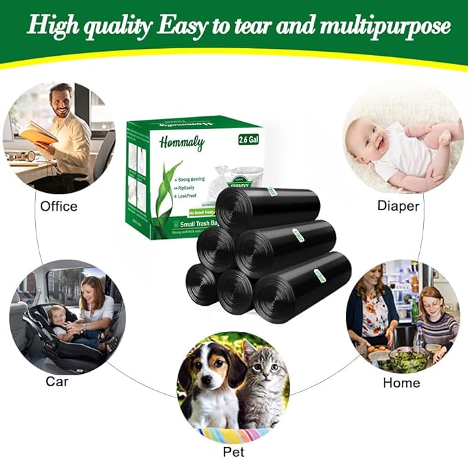 Hommaly 1.2 Gallon 240 pcs Small Black Trash Bags, Strong Garbage Bags