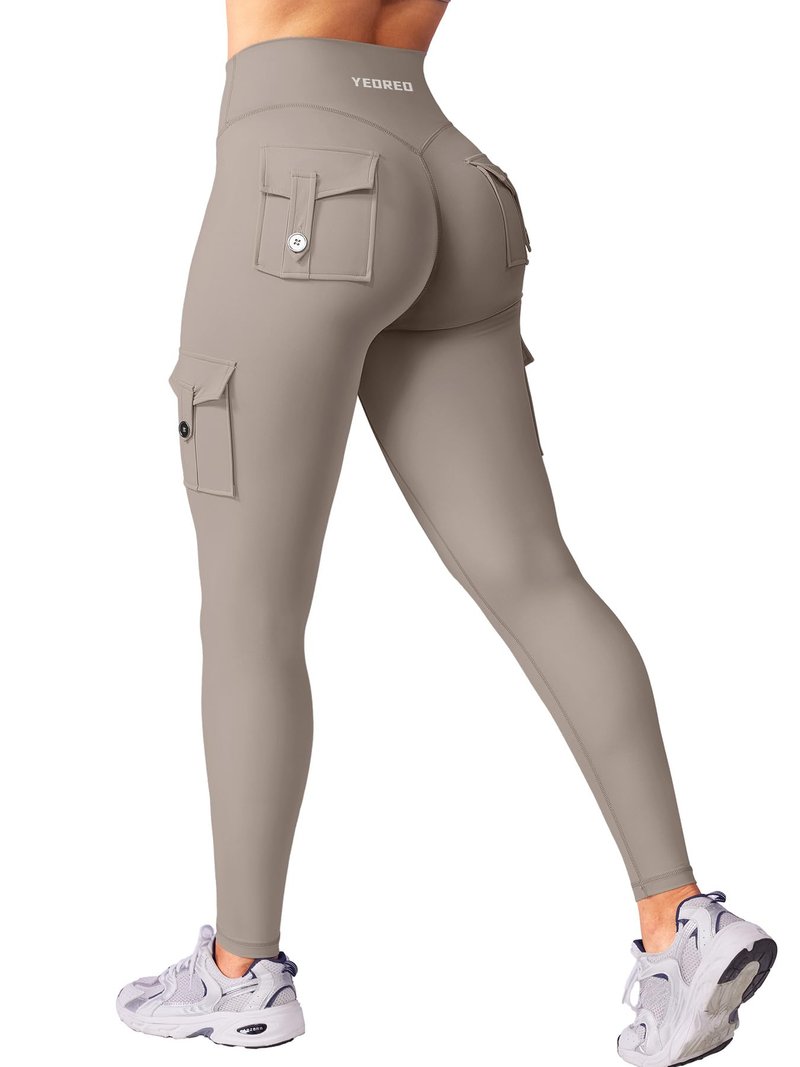 YEOREO CoreFlex Gym Workout Cargo Leggings with Pockets for Women Hidden Scrunch Butt Lifting Yoga Leggings Coffee Grey S