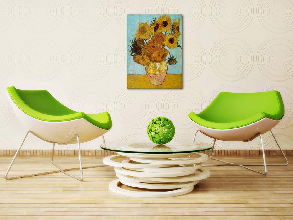 Wieco Art Framed Wall Art Canvas Prints of Sunflower by Vincent Van Gogh Paintings Reproduction Abstract Wall Decorations for Living Room Golden Frame