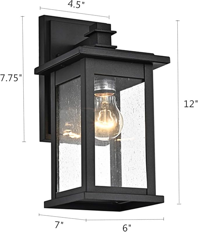 MICSIU Black Outdoor Wall Lantern Light Fixture, 12 Inch Glass Exterior Sconce Light Fixture, Clear Seedy Outdoor Lights for House, Porch, Garage, Garden