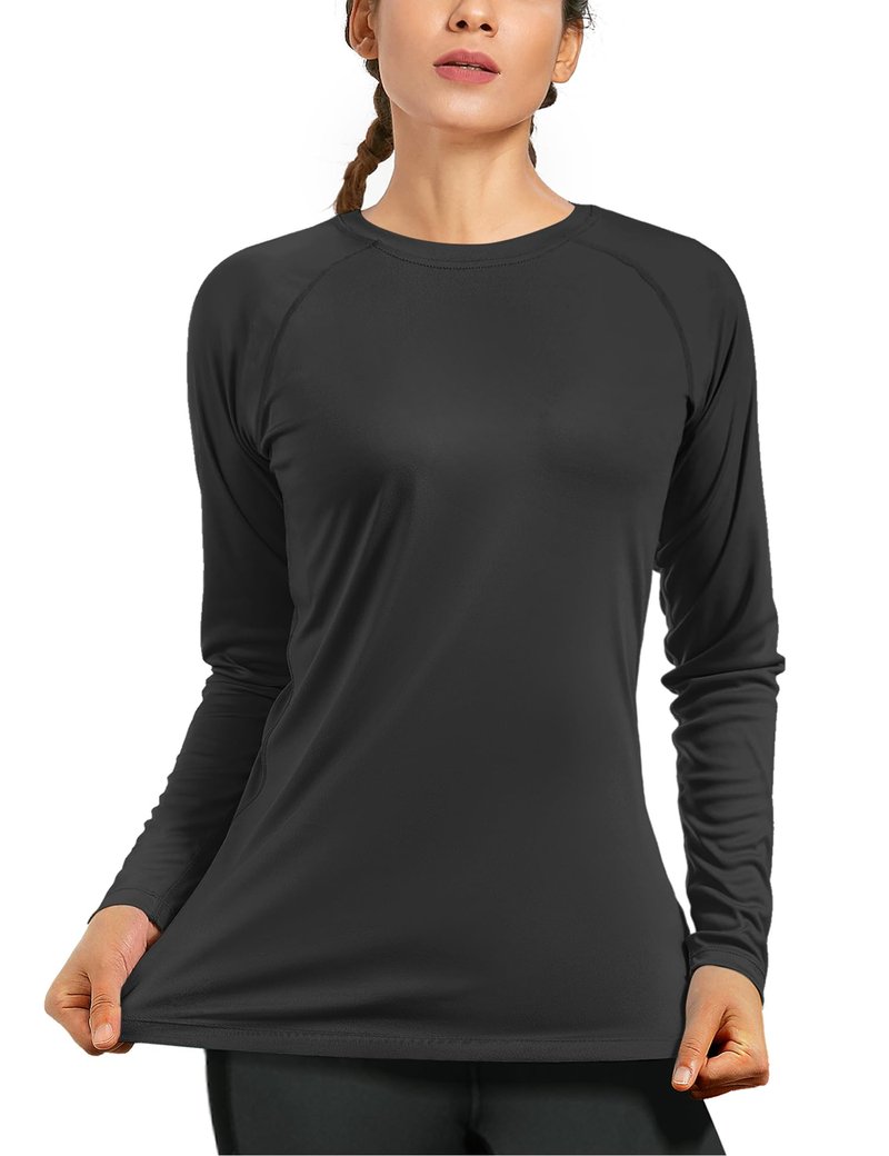 isnowood Women's Sun Protection Long Sleeve Shirts, UPF 50+ UV Rash Guard Swim Shirt, Workout Hiking Running Athletic Tops Black