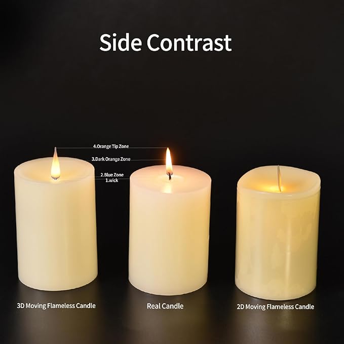Blue Cracked Glass Flameless Pillar Candles - 3D Moving Flickering LED, Remote Timer & Battery Operated, Real Wax Interior for Home/Christmas Decor