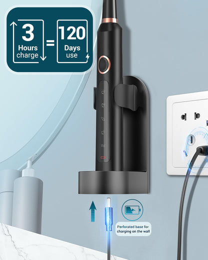 Rtauys M5 Sonic Electric Toothbrush for Adults and Kids - Rechargeable Electric Toothbrush Kids Ages 12+ and Adults with 8 Brush Heads & Travel Case, 120 Days Battery Life - Pink