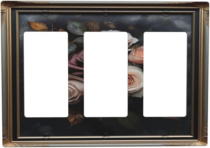 Decorative Art Light Switch Covers Elegant Rose Bouquet Art 3 Gang Triple Rocker Outlet Switch plate GFCI Faceplate GFCI for Home Decor