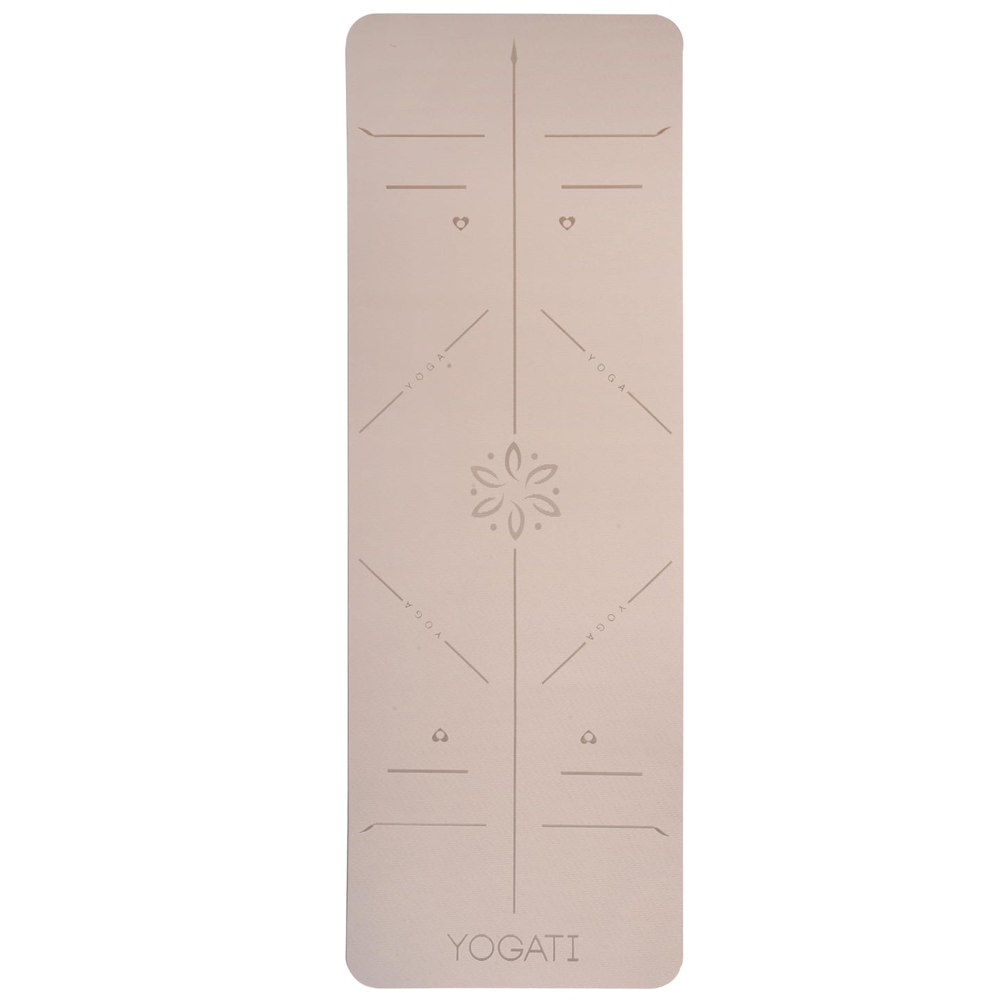 YOGATI® Non Slip Yoga Mat with Alignment Lines. Home Workout Mat for Women, Men and Kids. Thick Yoga Mats with Strap for Pilates and Fitness. Brown and Beige Yoga Mat.