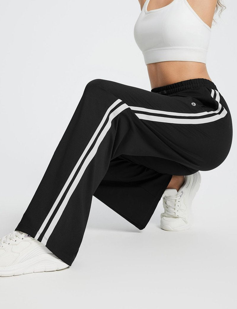 baleaf Womens Track Pants Athletic Running Pants Sweatpants Straight Leg Zipper Pockets Sports Jogging Striped Loose Fit Black/White M