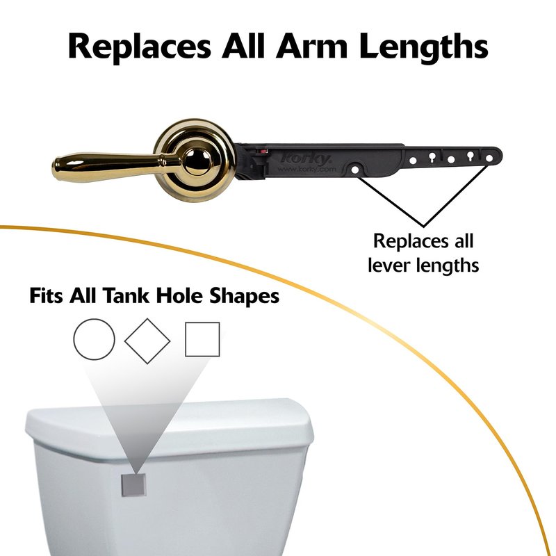 Korky 6021AM StrongARM Metal Tank Lever, Universal to Fit Front Angled Side Left and Right Mount Toilets, Polished Gold, Faucet Style