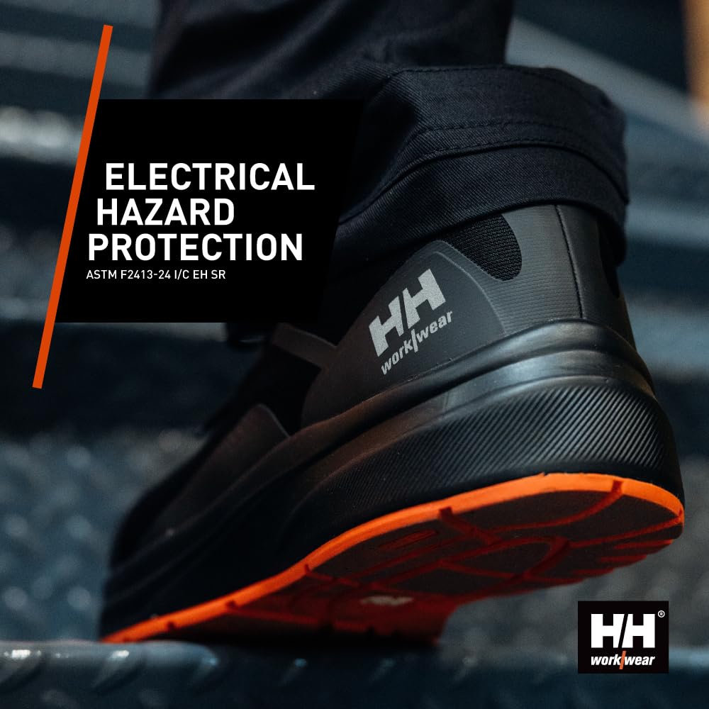 Helly Hansen Barcode Low AL EH Men's Aluminum Toe Work Shoes - Slip Resistant Work Shoes for Men - Lightweight Safety Toe - Breathable Mesh & EH Protection - 992 Black/Orange - 10.5 Wide