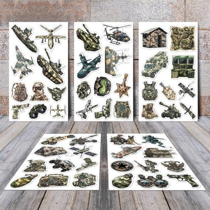 Pack 50 Pcs Vintage Army Military Stickers for Water Bottles Funny Laptop Cups Scrapbooking Luggage Teens Kids Girls Boys Adults Waterproof Aesthetic Sticker Small Vinyl Decals