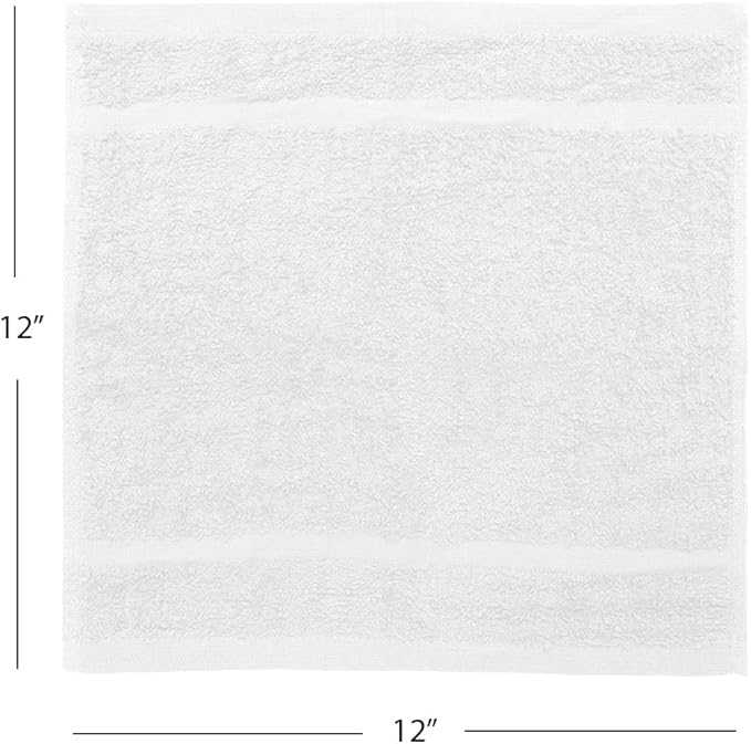Avalon Towels Cotton Washcloths 24-Pack – 12 x 12 Inch White Super Soft &