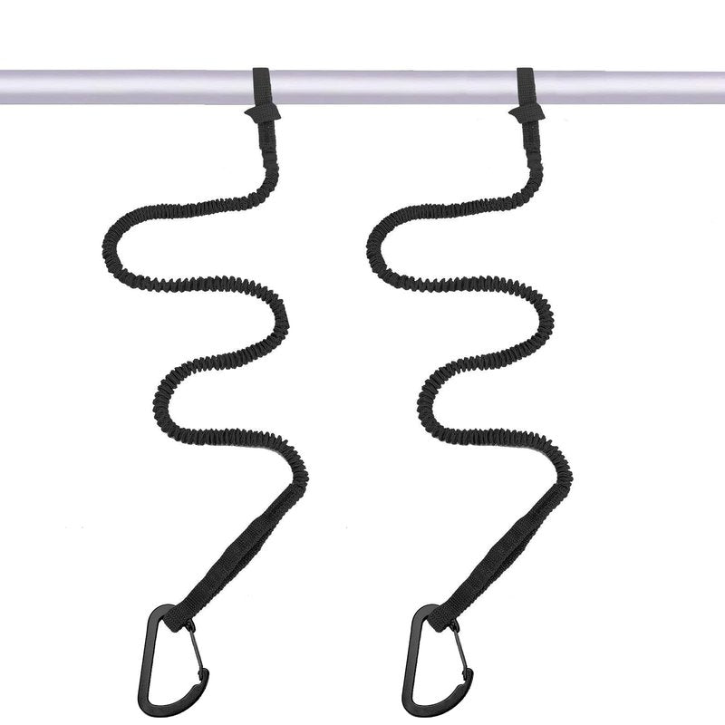 MOOCY Kayak Paddle Leash, 3-7 ft Stretchable Strap Lanyard for SUP, Canoeing, Fishing Accessories - Secure Bungee Rod Holder Tether(Black, 2 Pack)