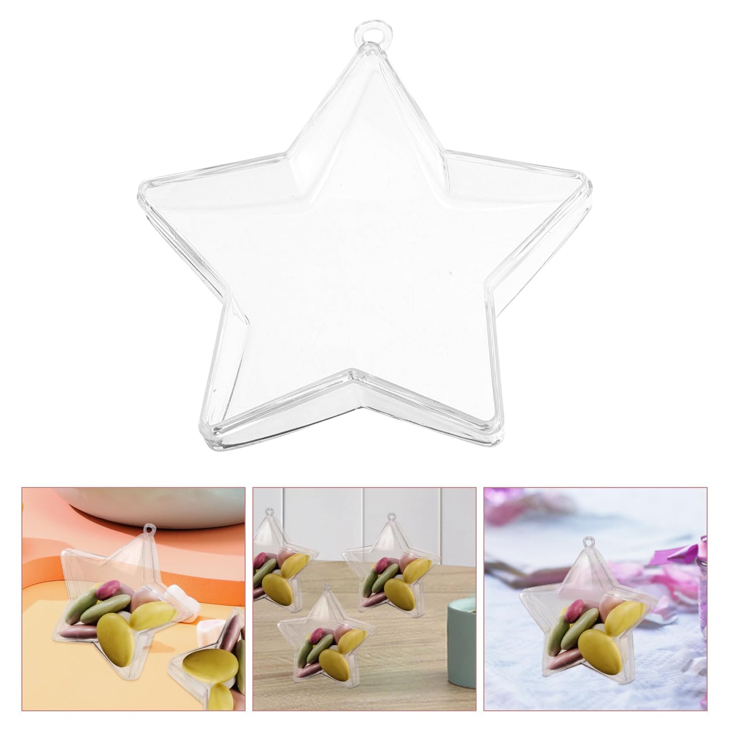 SOLUSTRE 12PCS Transparent Plastic Fillable Ornaments Ball Stars Penta Clear Fillable Ornaments DIY Craft Hanging Christmas Ball for Home Wedding Party Xmas Decoration
