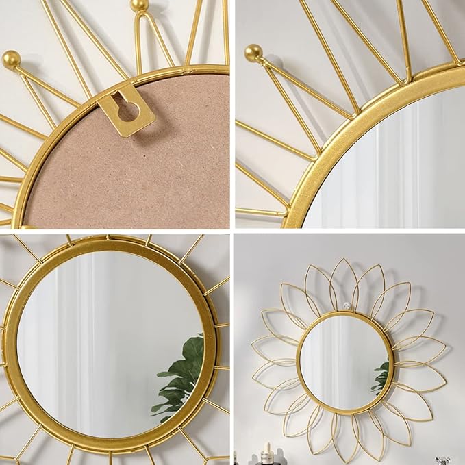 Gold Mirrors - Metal Sunburst Wall Mirror for Room & Home Decor, Boho Mirror Gifts for Women & Moms (Medium, Sunshine)