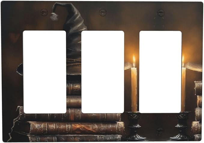 Decorative Art Light Switch Covers Wizard’s Hat & Spellbooks 3 Gang Triple Rocker Outlet Switch plate GFCI Faceplate GFCI for Home Decor