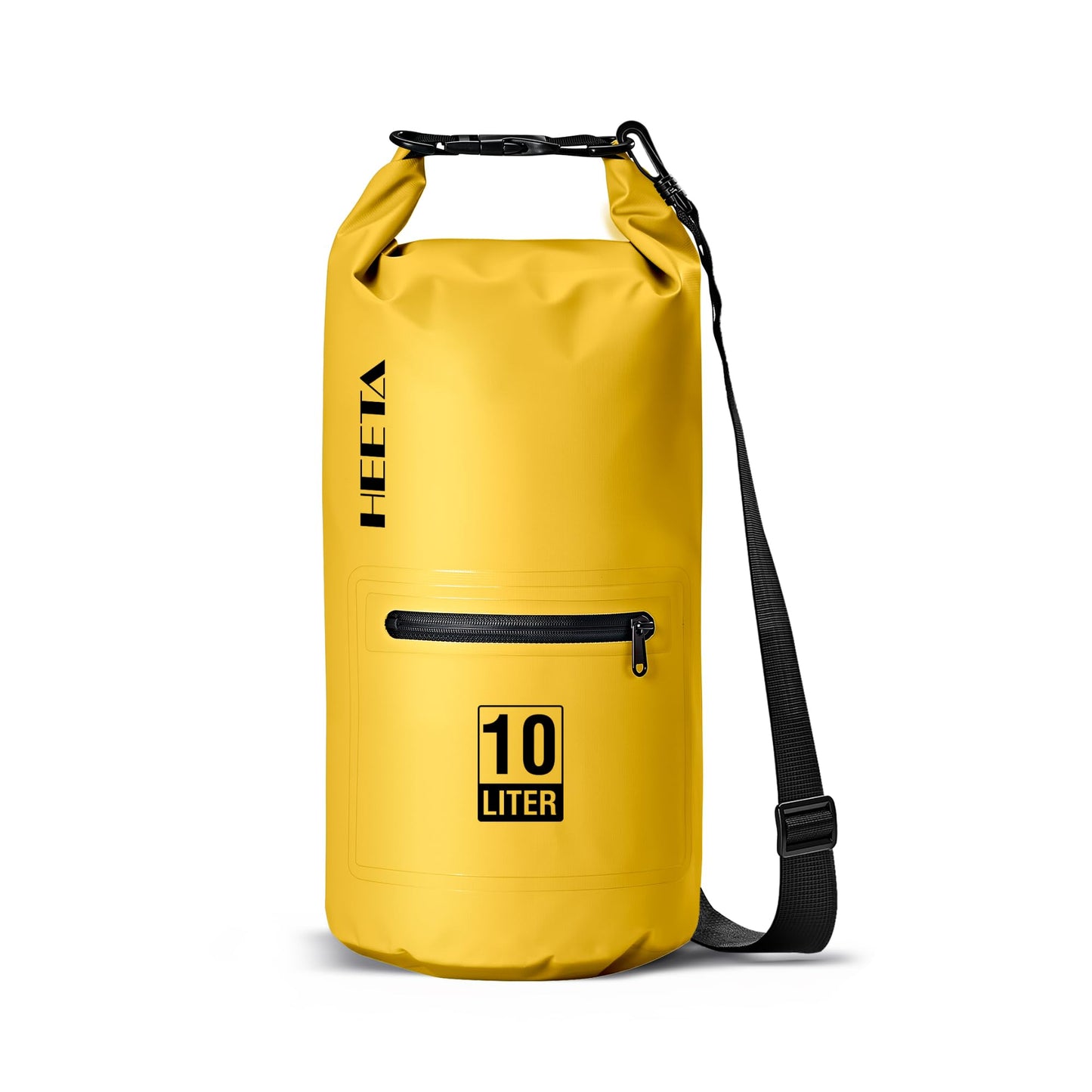 HEETA Waterproof Dry Bag with Front Zippered Pocket for Women Men, Roll Top Lightweight Dry Storage Bag Backpack for Travel, Kayaking, Boating, Rafting, Camping, Hiking & Beach (Yellow, 5L)