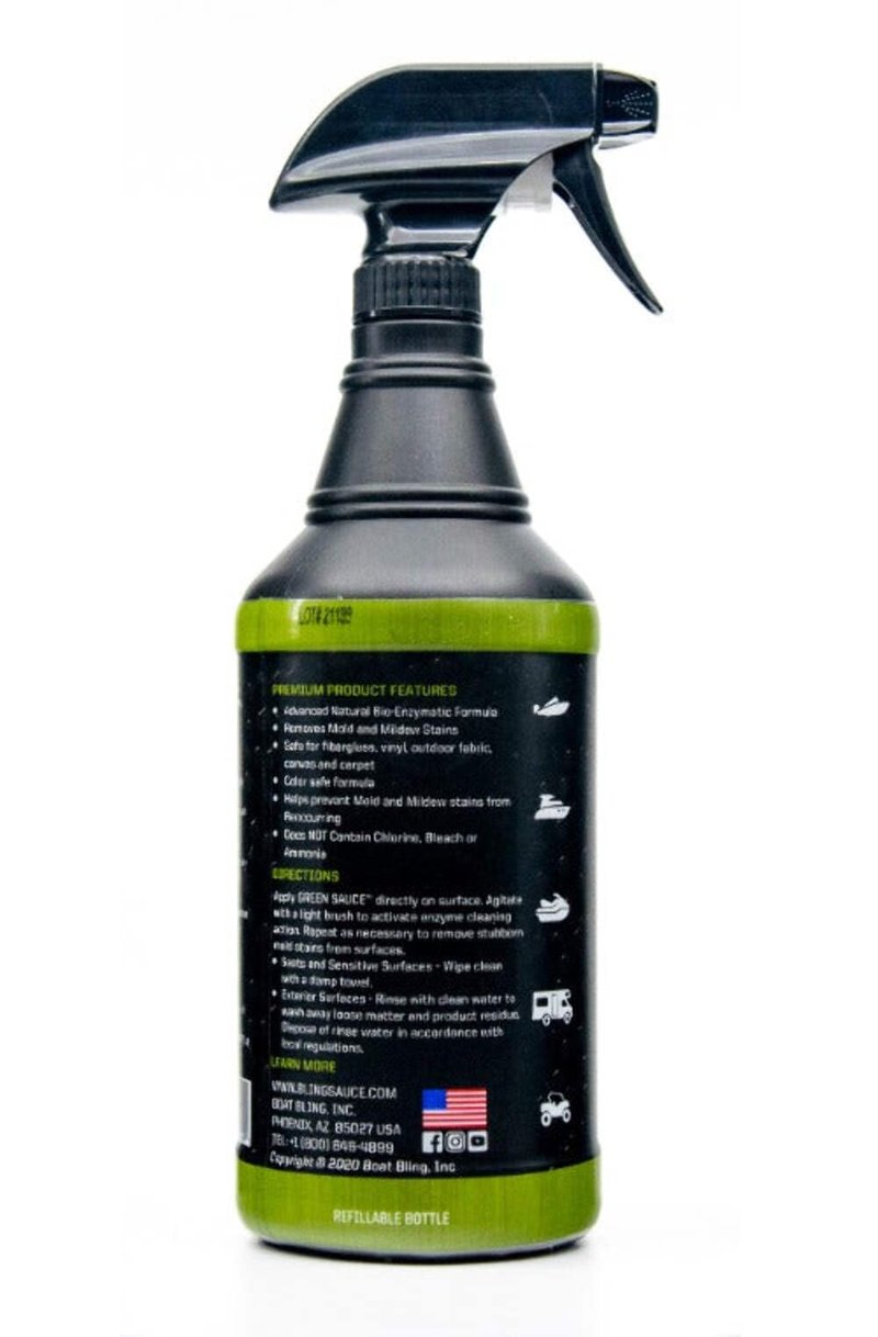 Boat Bling Green Sauce Enzyme-Based Stain Remover for Boat Interiors and Exterior, 32 oz.