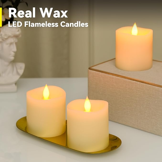 Flameless Candles with Remote & Timer - 3×3'' Ivory Pillar LED Candles Battery Operated,Fake Candles for Indoor Outdoor - Realistic Flickering Flame Holiday Wedding Church Decor (3-Pack)