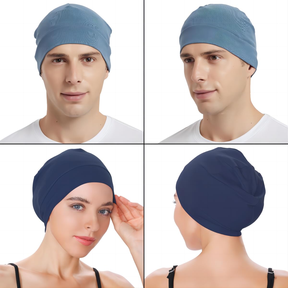 100% Cotton Skull Caps Beanie Sleeping Hats for Men Women 4-Pack Multi
