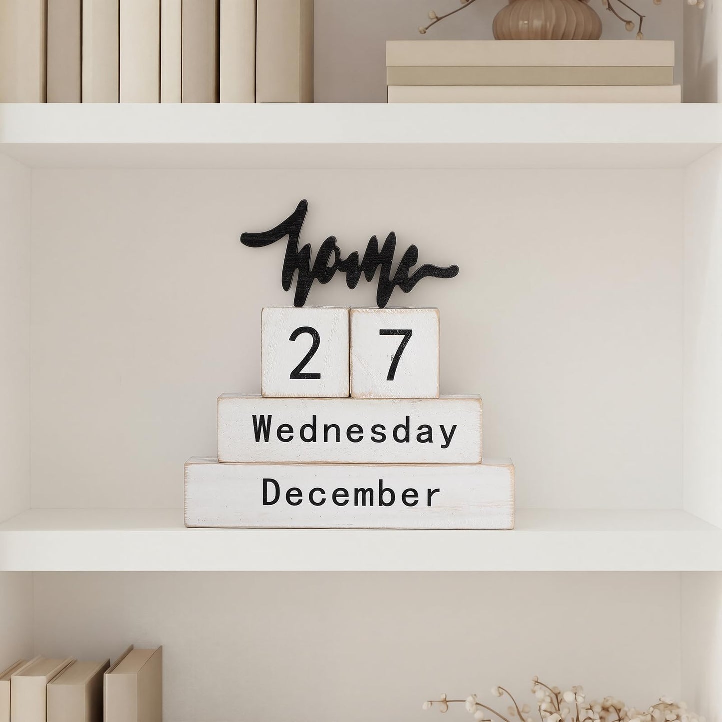 Novabright Retro Wooden Perpetual Block Calendar for Desk Rustic Wood Month Date Display Blocks Home Tiered Tray Decor for Home Farmhouse Office Daily Desktop Calendar Accessories
