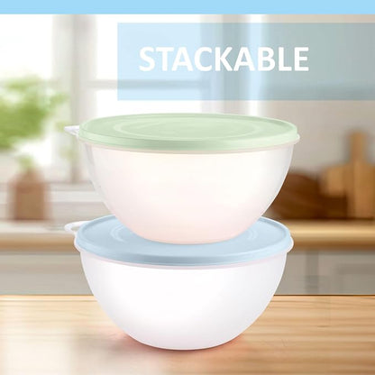 SIGNORA WARE Large Food Storage Containers with Lids Set of 2 – Durable Food Containers with Lids Airtight – Food Grade Non-BPA Plastic Salad Bowl with Lid Leftover Containers – Nestable Design