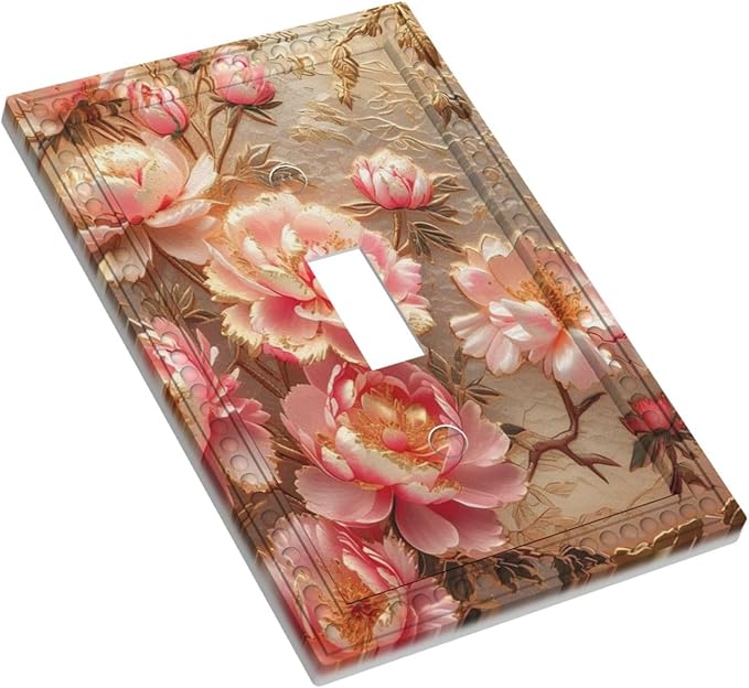 Pink Blooming Flowers Peonies Floral Light Switch Covers 1 Gang Single Toggle Wall Plate Decorative Switchcover Electrical Switchplate for Farmhouse Living Decor