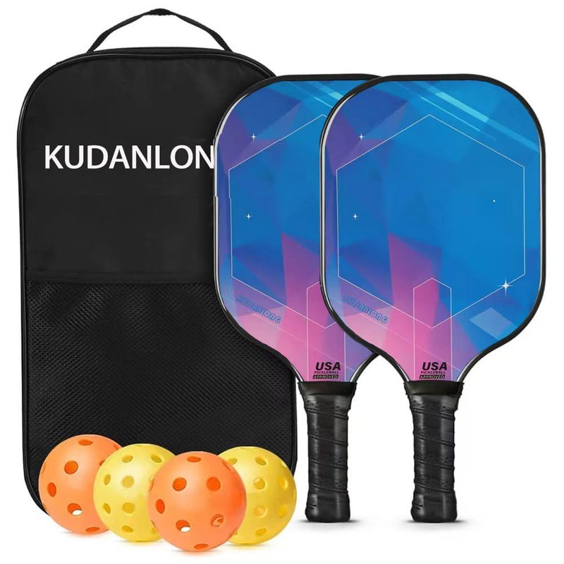 KUDANLONG 16mm Honeycomb Core Complete Pickle Ball Set USAPA Approved Pickle Ball Rackets 2 Pack - Professional Hybrid Carbon-Glass Fiber with Indoor/Outdoor Balls & Carry Bag, Unisex Design