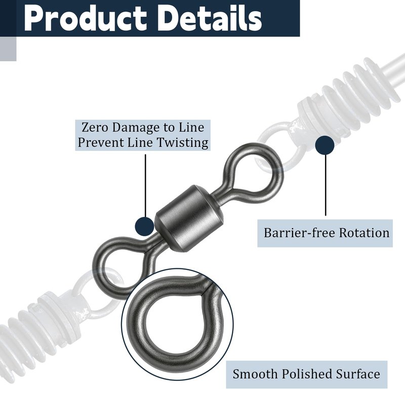 SynHHergyx 100 Pack Micro Swivels for Fly Fishing, Small Fishing Swivels Rolling Barrel Swivels Fly Fishing Tackles, High Strength Barrel Swivel Hook Line Connector with Black Coating