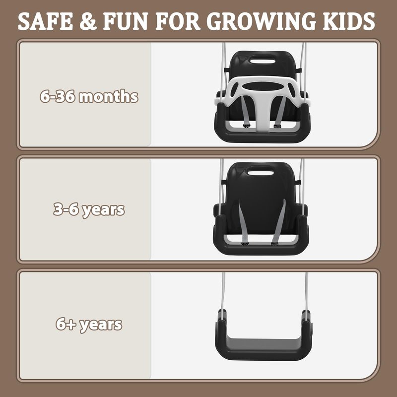 Toddler Swing with Soft Cushion, Foldable Indoor & Outdoor Baby Swing, Easy to Install & Store for Backyard Play (Black)