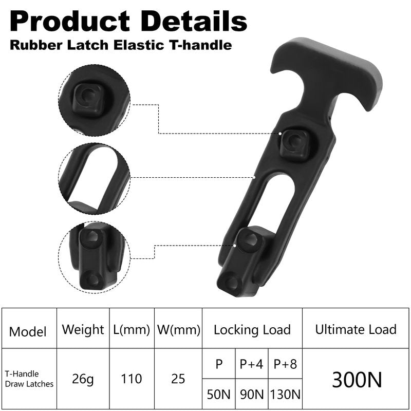 crenlux Rubber Flexible T-Handle Hasp Draw Latch for Farm Machinery, Construction Hoods, Off-Road Vehicles, Golf Carts, Coolers, Rubber Flexible T-Handle Hasp Draw Latch Replacement (4Pcs)
