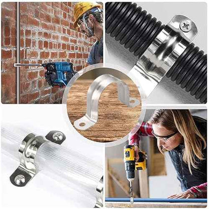 AKIHISA Pipe Clamps, 10 Pcs U Tube Strap Clamp, 304 Stainless Steel 2 Hole Pipe Bracket, ID 7/9Inch(20mm)