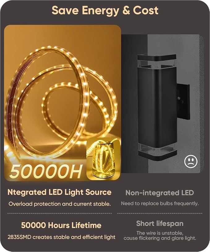 Outdoor Lights 2 Packs,Modern Outdoor Wall Light Fixture Long Strip LED Wall Sconce IP65 Anti Rust 3000K 4000K 6000K Exterior Wall Mount Lights for Entrance, Hallway, Garage, Porch(3CCT)