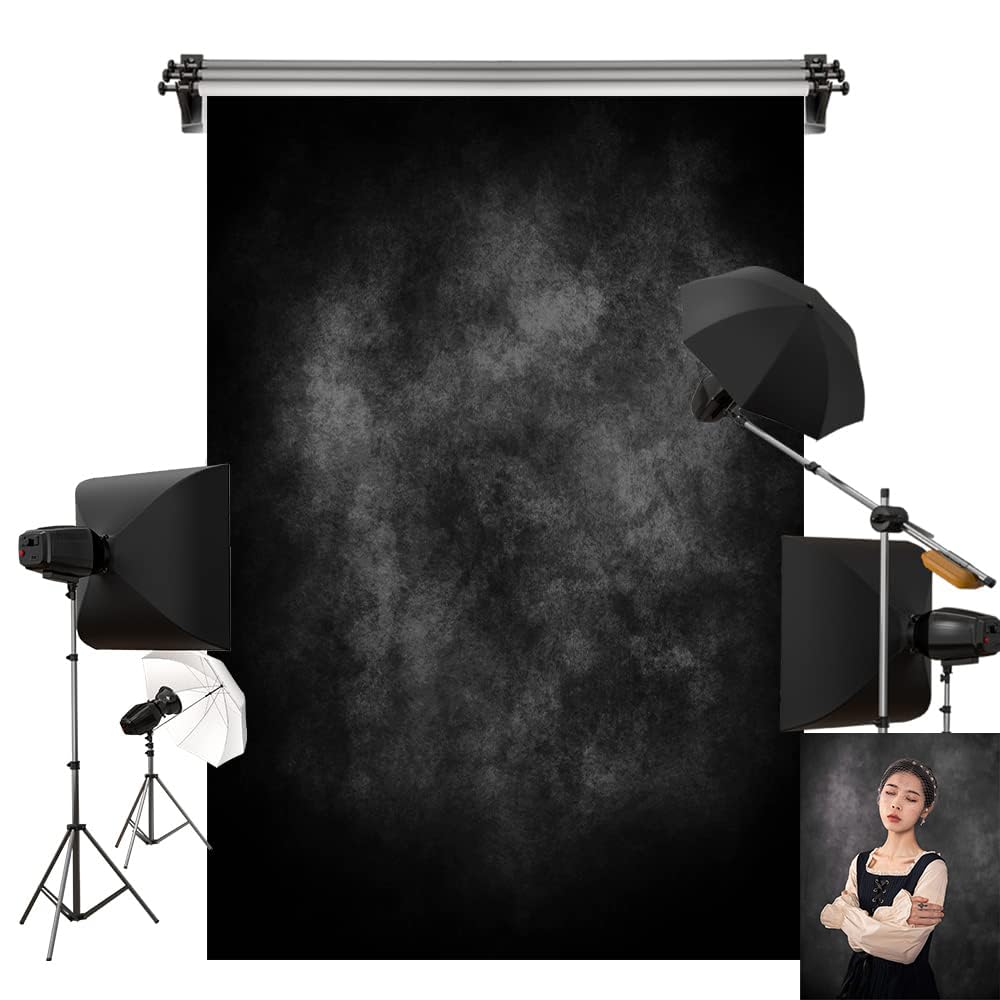 Kate Black Photography Backdrop(10x7ft) & Brown Wooden Floor Mat(8x5ft)