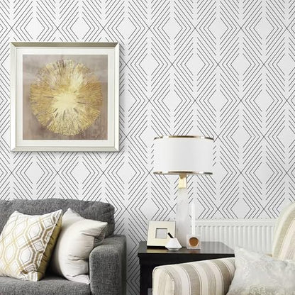 LiKiLiKi Peel and Stick Wallpaper Black and White Contact Paper Geometric Modern Wall Paper for Nursery Room Bedroom Bathroom Cabinets and Drawers Vinyl Roll Self-Adhesive Waterproof 17.3¡± x 118¡±