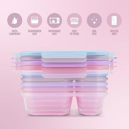 Ello Snap & Nest 10-Piece 3 Cup Plastic Divided Meal Prep Set, Reusable Food Containers for Healthy Eating, Freezer, Dishwasher Safe, Berry Fields