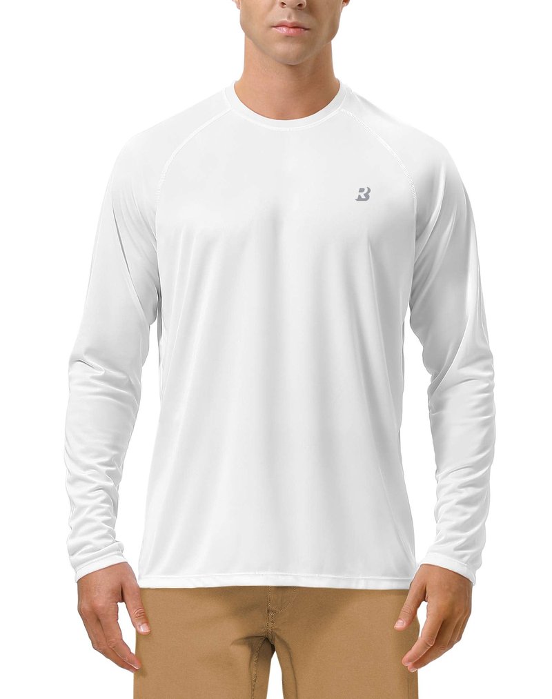 Roadbox Mens UPF 50+ UV Sun Protection Shirts Outdoor Long Sleeve SPF Diving Rash Guard for Fishing Hiking Swimming White