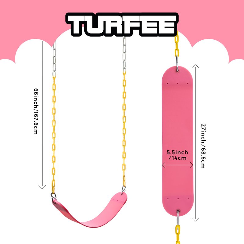 TURFEE Swings for Outdoor Swing Set -SwingSeat Replacement Kits with Heavy Duty Chains - Backyard Swingset Playground Accessories for Kids (Pink)