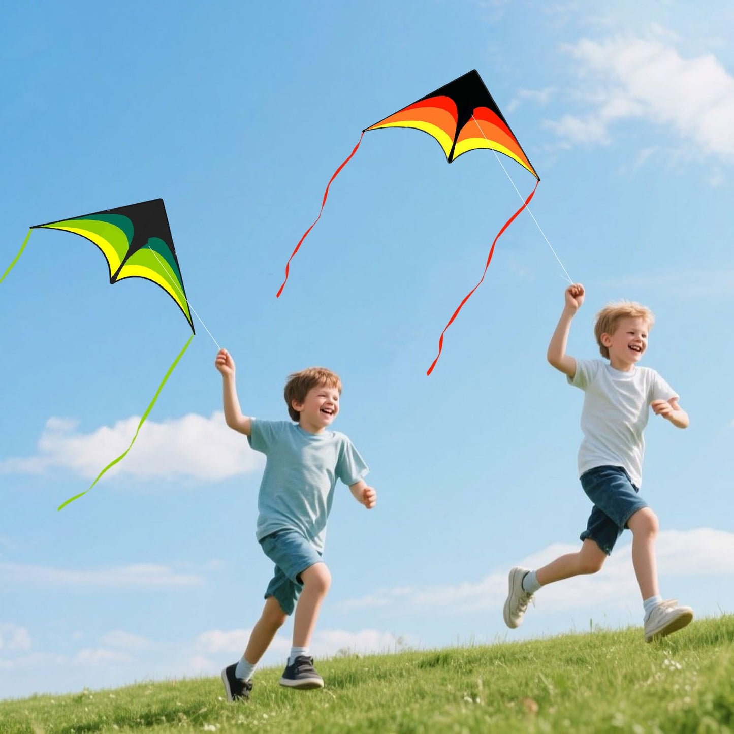 Mint's Colorful Life 3 Pack Delta Kites for Kids & Adults, Easy to Fly Large Kite Set for Beginners, Perfect Family Kites for Park and Beach Trip with 300ft String Included (Green&Blue&Yellow)
