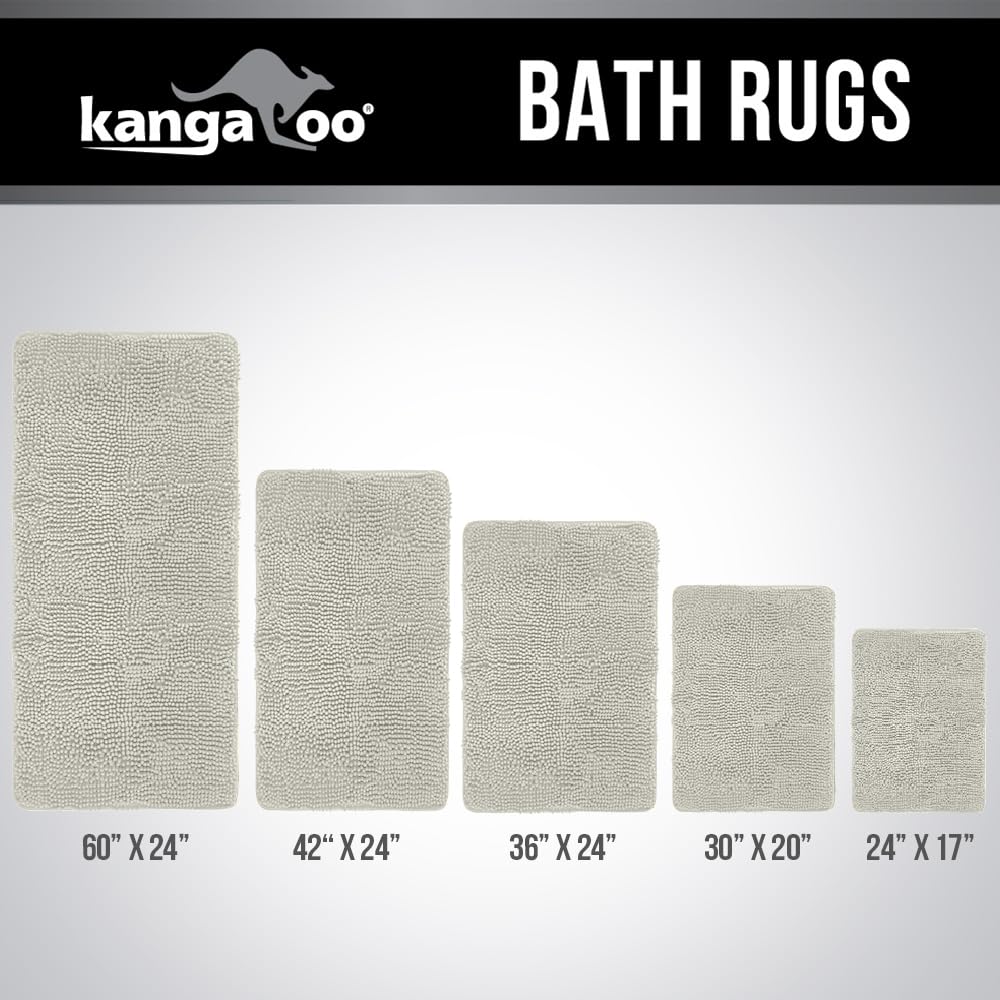 KANGAROO Bathroom Rugs, Chenille Soft Absorbent Bath Rug, Shaggy Shower Mat, Quick Dry Machine Wash Bathmat, Plush Carpet Mats for Tub, Bathtub and Room Home Decor Accessories, 36x24, Cream