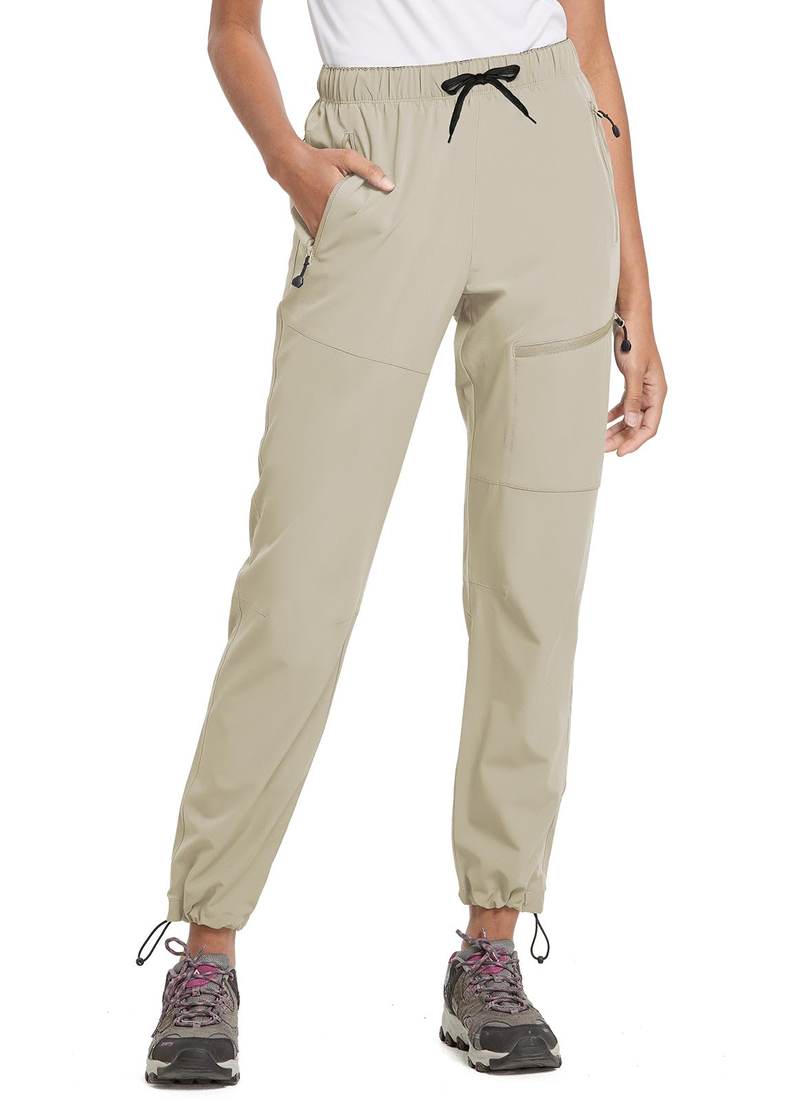 baleaf Cargo Pants for Women Petite Joggers Lightweight Quick Dry Pant Water Resistant 27'' Travel Workout Athletic Trip 27''-Suntan XL