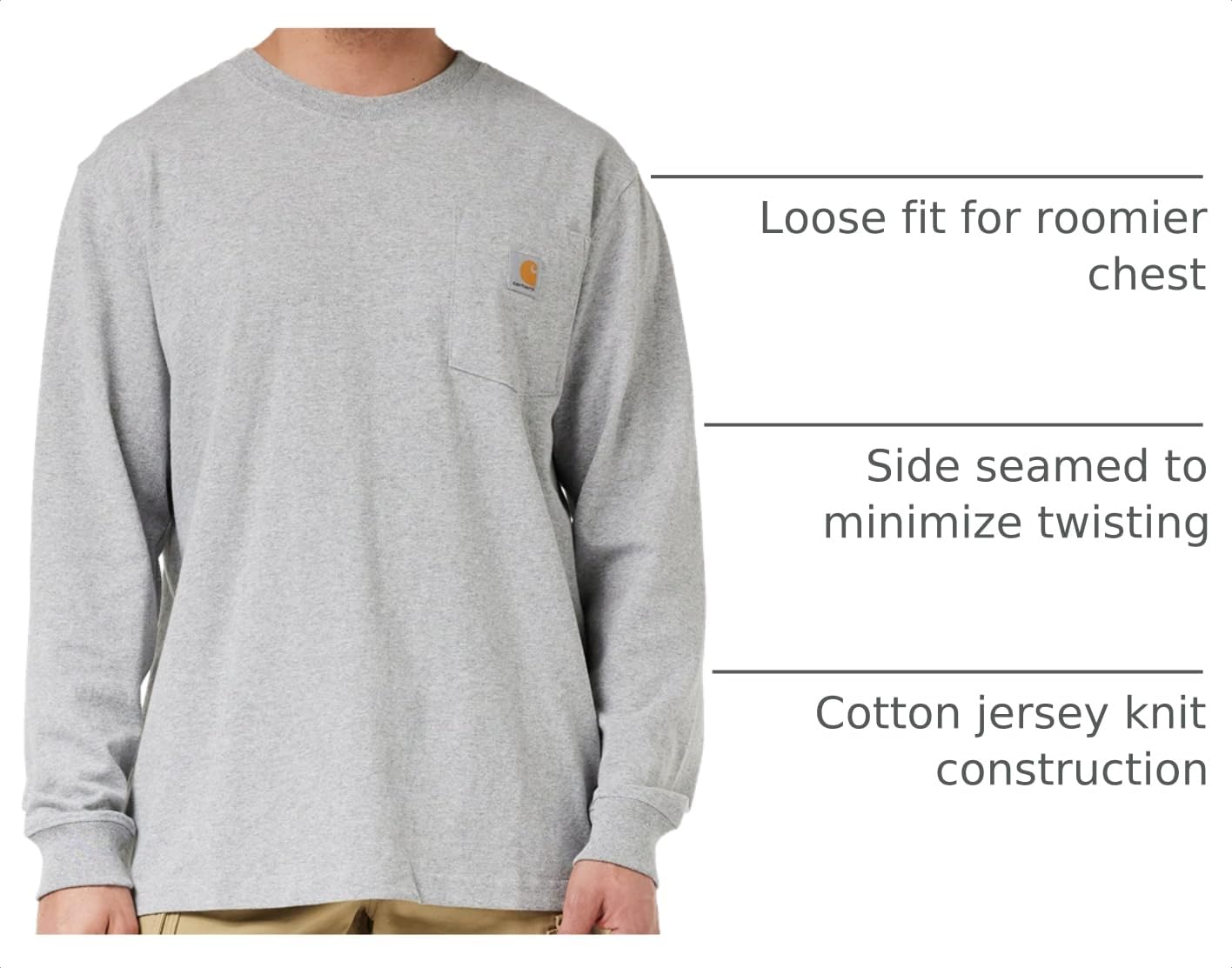 Carhartt Men's Dearborn Loose LS T-Shirt, Heather Grey, Large