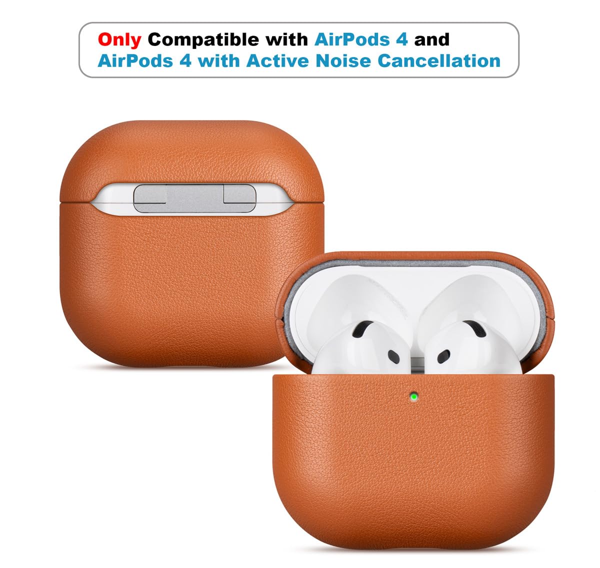 LOPIE Handmade Case for AirPods 4 / AirPods 4 with Active Noise Cancellation Leather Case, Fully-Wrapped with Top Grain Leather, Protective Hard Shell Cover for Gen 4 AirPods - Brown