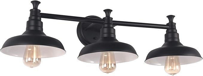 Design House 588533 Kimball Industrial Farmhouse 3-Light Indoor Bathroom Vanity Light Dimmable with Metal Shades for Over The Mirror, Matte Black