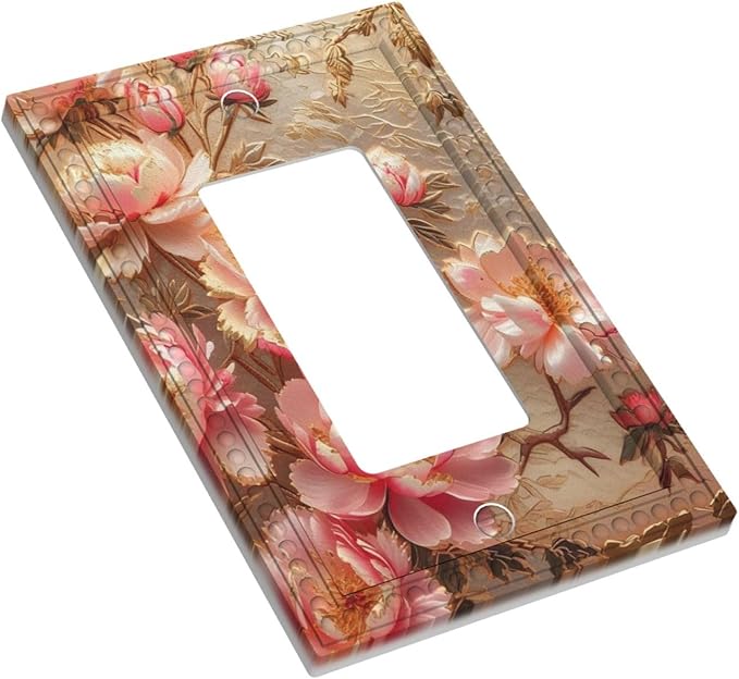Pink Blooming Flowers Peonies Floral Single Decora Outlet Wall Plate 1 Gang Rocker Decorative Switch plate Faceplate GFCI Light Switch Covers for Farmhouse Living Decor