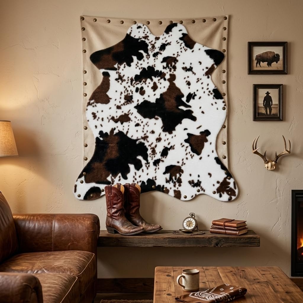 MustMat Cow Print Faux Cowhide Rug 2'6"x3'7", Western Small Area Decor
