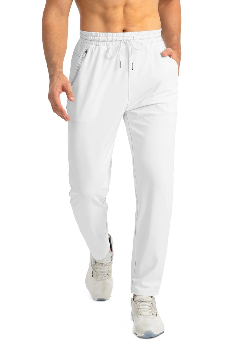 G Gradual Men's Sweatpants with Zipper Pockets Tapered Joggers for Men Athletic Pants for Workout, Jogging, Running (White, XX-Large)