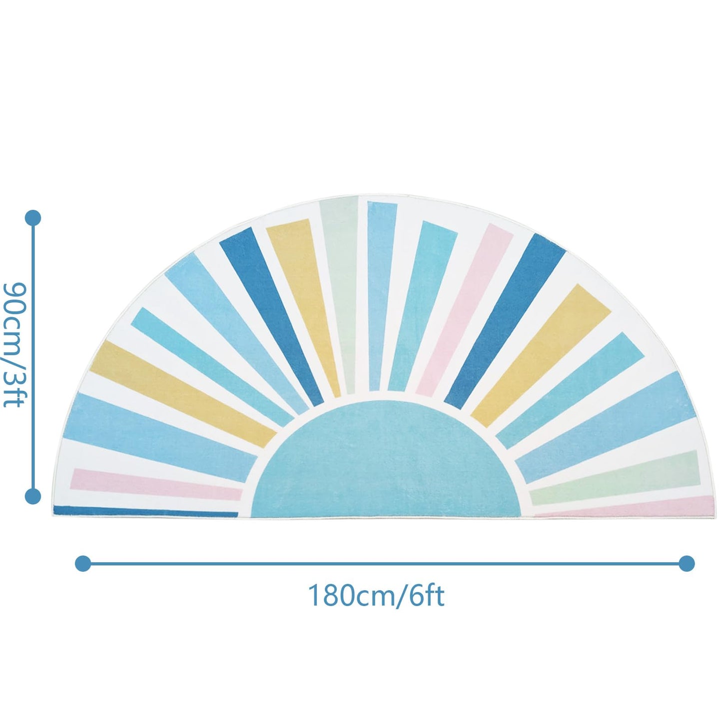 Lacomfy Half Circle Boho Sun Rug 3x6Ft Half Round Kids Play Mat for Bedroom Playroom, Semicircle Carpet for Boys Girls Nursery Mat Classroom Living Room Decor, Half Moon Doormat, Blue